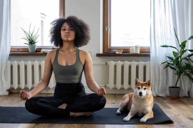 yoga with dog at home